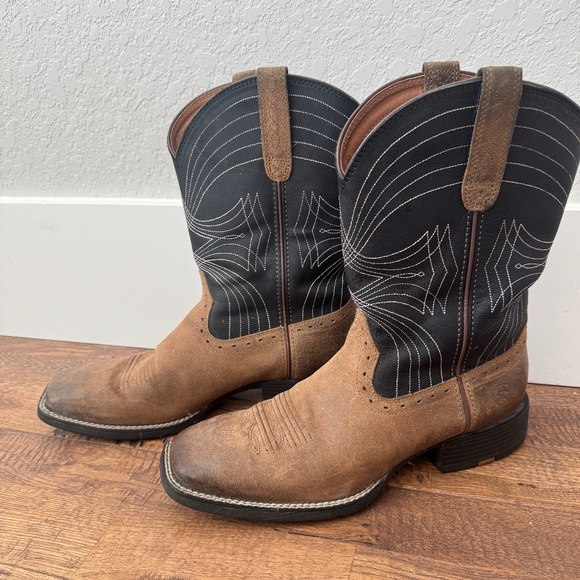 Ariat Sport Wide Square Toe Cowboy Boot Barley Brown Matte Black Size 11D 11 - Picture 2 of 8